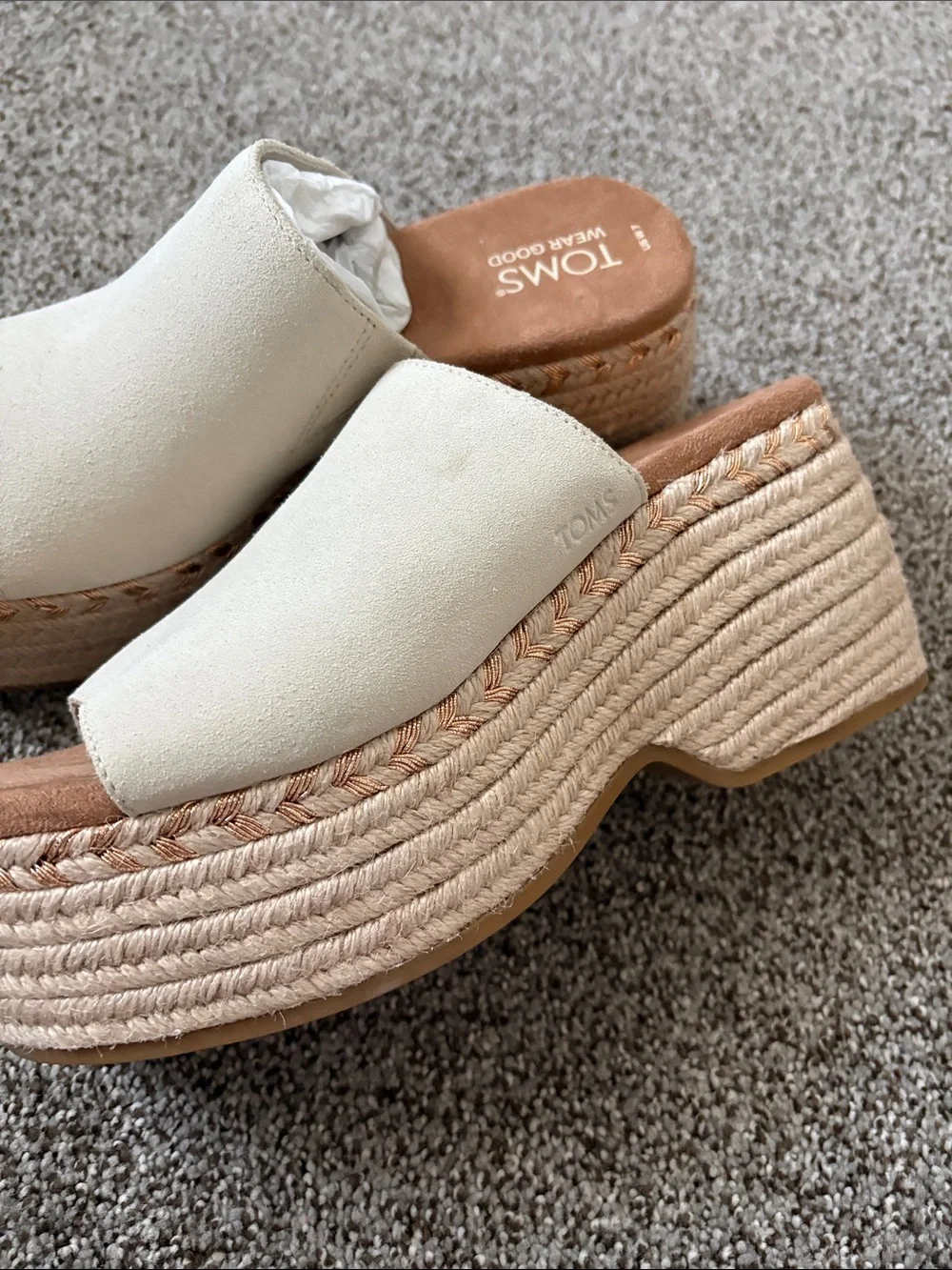 TOMS Cream Suede Platform Slide Sandals - Picture 6 of 10